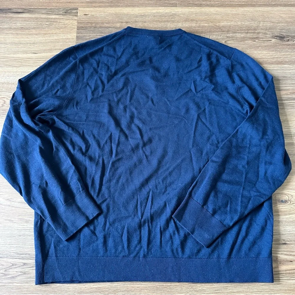 J. Crew Merino Wool V-Neck Knit Sweater Men’s 2XL Navy Blue Preppy‎ Classic Work